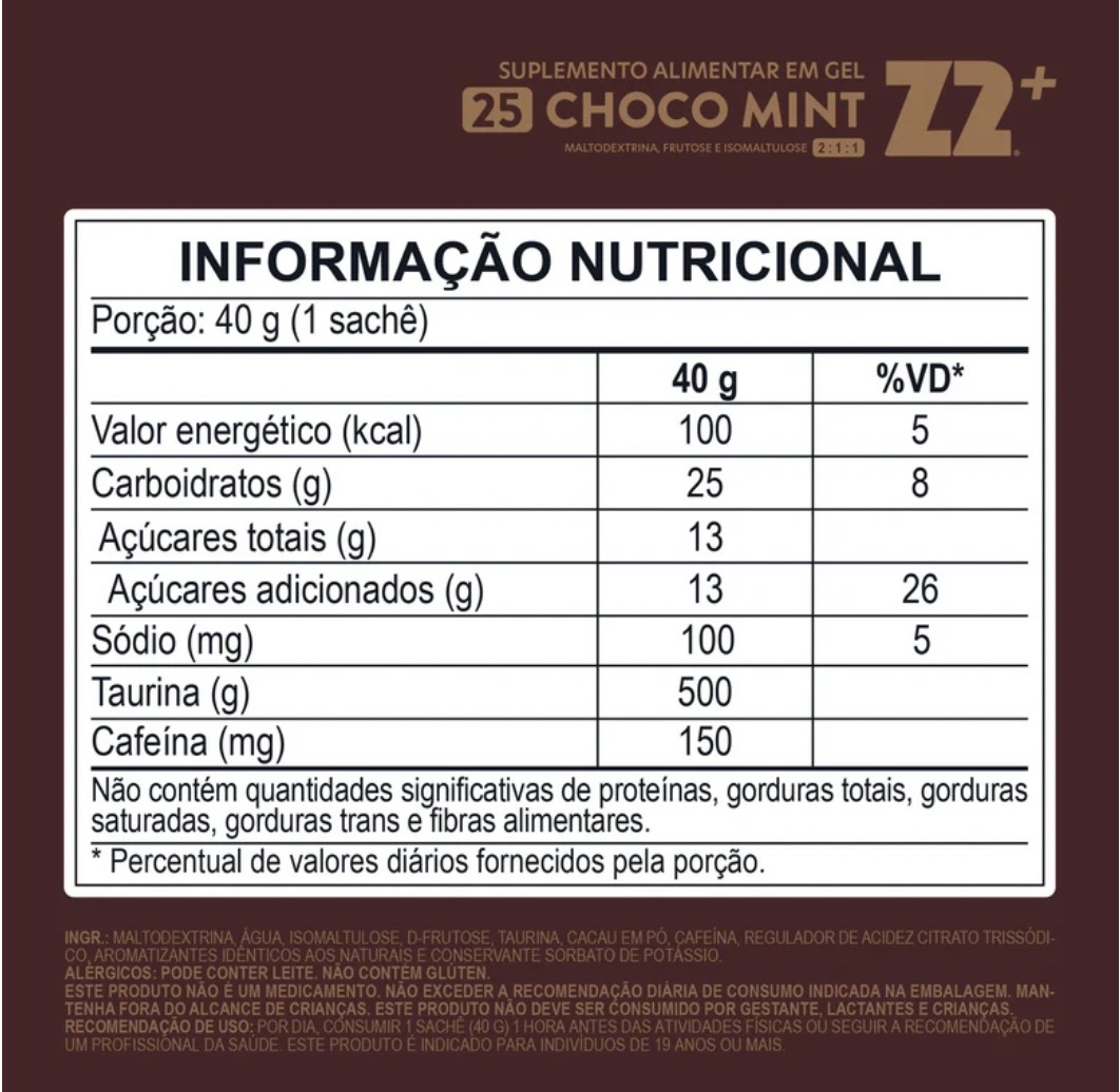 Energy Gel Z2+ Choco Mint Sachê 40g - Imagem 2